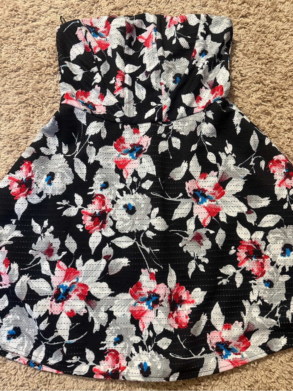 Express Girls Black Floral Strapless Dress with Pink, White & Blue Accents